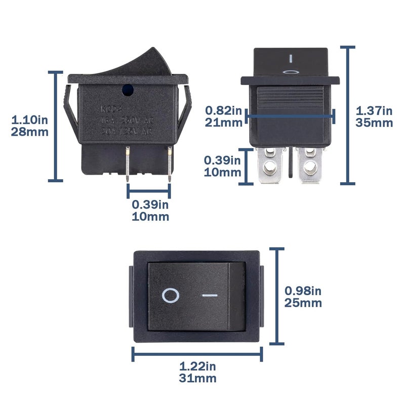 VEXUNGA KCD4 Rocker Switch 4 Pin 2 Position DPST On Off Black Mini Boat Rocker Switch 20A 125VAC 16A 250VAC Snap-in Square Toggle Switches for Car Marine Home Appliances (Pack of 6pcs) - Image 2